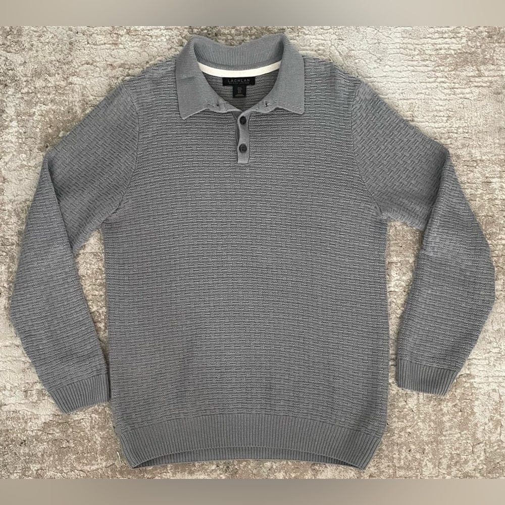 💲OLD - 1/4 button up casual heavy knit fancy Longsleeve polo shirt - SIZE L